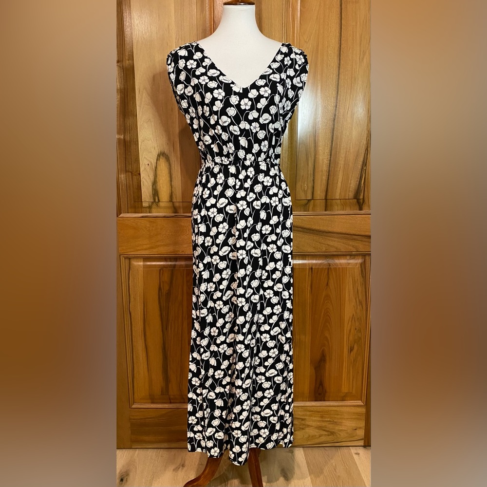 GAP - Floral Printed Black Draped Sleeveless Rayon Maxi Dress - EUC - S